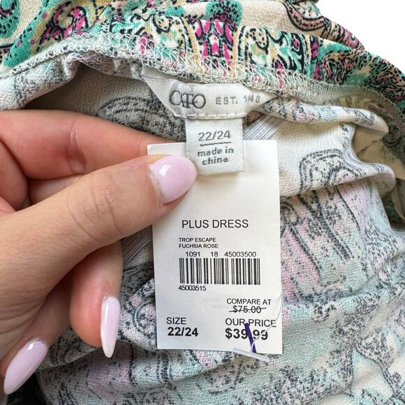 Cato NWT Plus Tropical Escape Fuchsia Rose Beaded Strapless Halter Maxi Dress - Picture 6 of 8